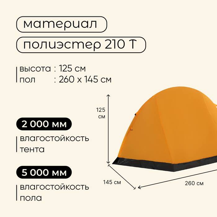Палатка треккинговая Maclay TRAMPER 2, р. 260х145х125 см, 2х местная